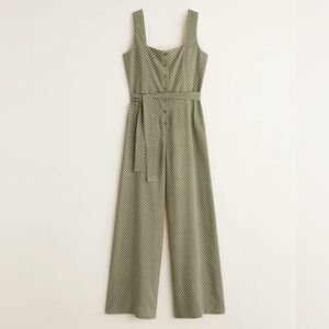 MANGO Prints Tie Waist Dot Print Olive Green Jumpsuit